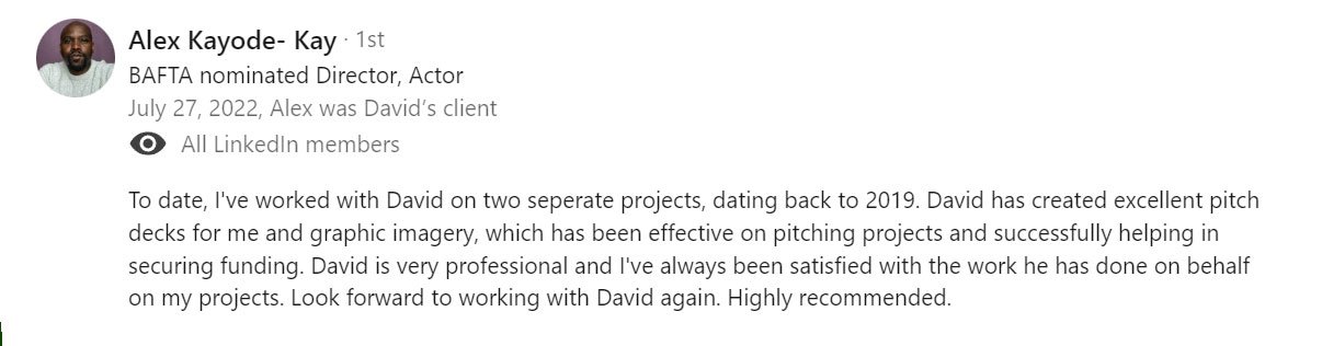 Alex Kayode-Kay — recommendation for David Pugh, Scrub the Deck