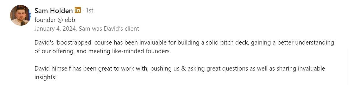 Sam Holden — recommendation for David Pugh, Scrub the Deck